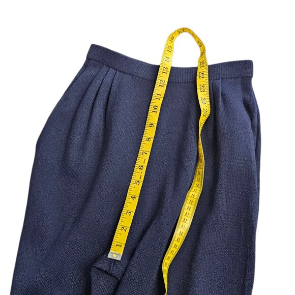 St. John Collection High Rise Pleated Santana Knit Pants, Pockets, Blue, Size 2 - Picture 9 of 10